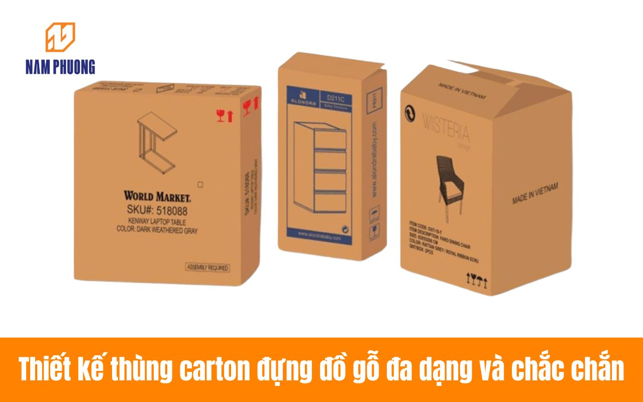 Thiết kế thùng carton đựng đồ gỗ đa dạng và chắc chắn